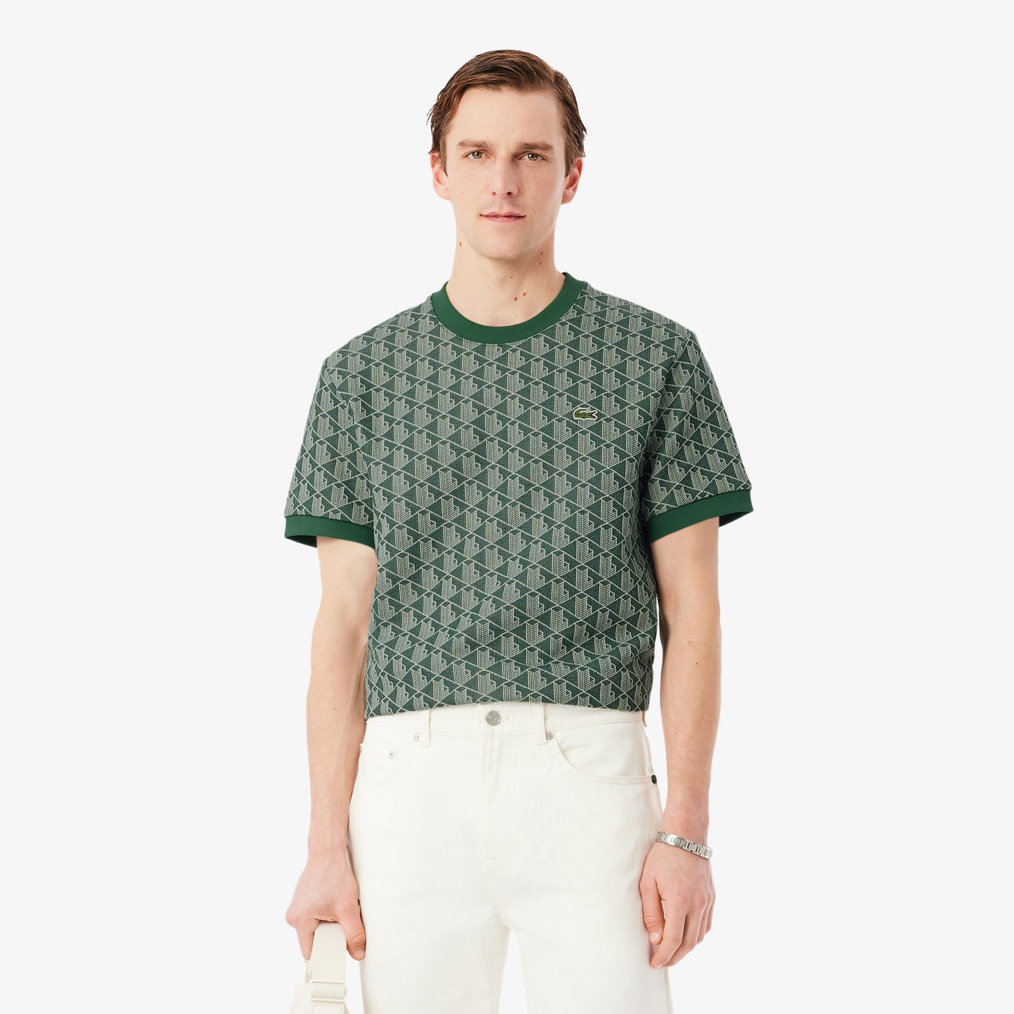 Lacoste Erkek Classic Fit Bisiklet Yaka Monogram Koyu Yeşil T-shirt