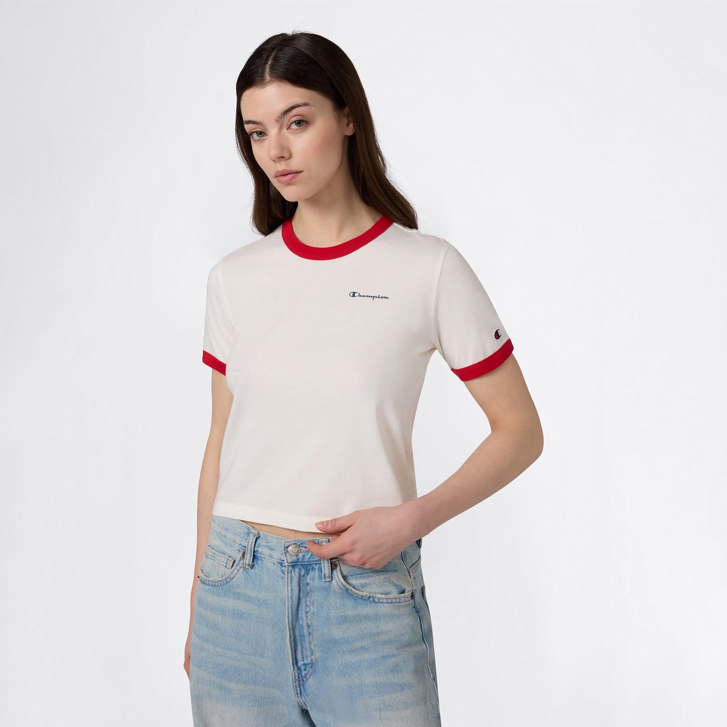 Champion Crewneck Croptop Kadın Beyaz T-shirt