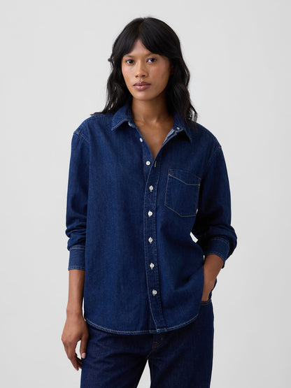 Koyu Mavi Oversized Denim Gömlek
