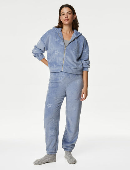 Yıldız Desenli Kapüşonlu Polar Pijama Üstü