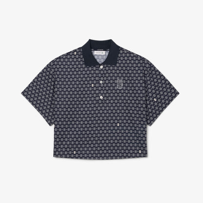 Lacoste Kadın Oversize Fit Desenli Lacivert Polo