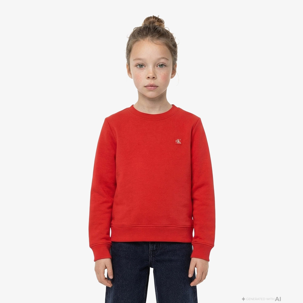 Calvin Klein Mono Mini Badge Çocuk Kırmızı Sweatshirt