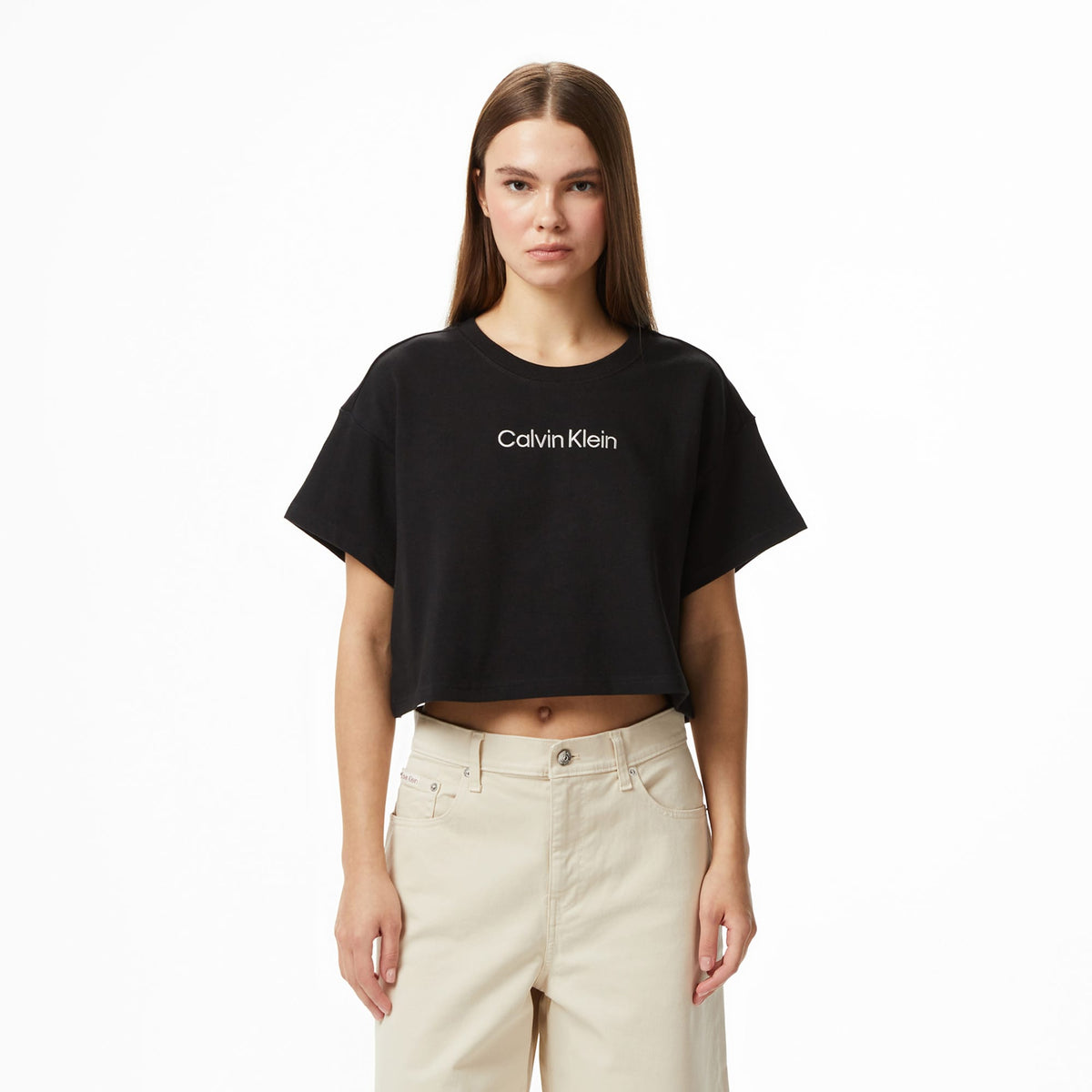 Calvin Klein Cropped Kadın Siyah T-shirt