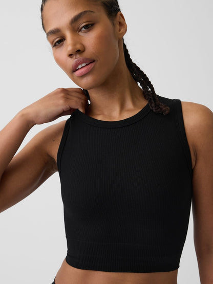Siyah Fitilli Seamless Crop Kolsuz Üst