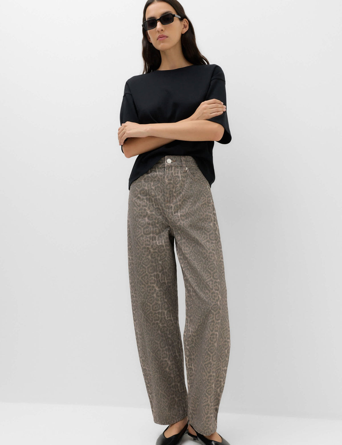 Leopar Desenli Barrel Jean Pantolon