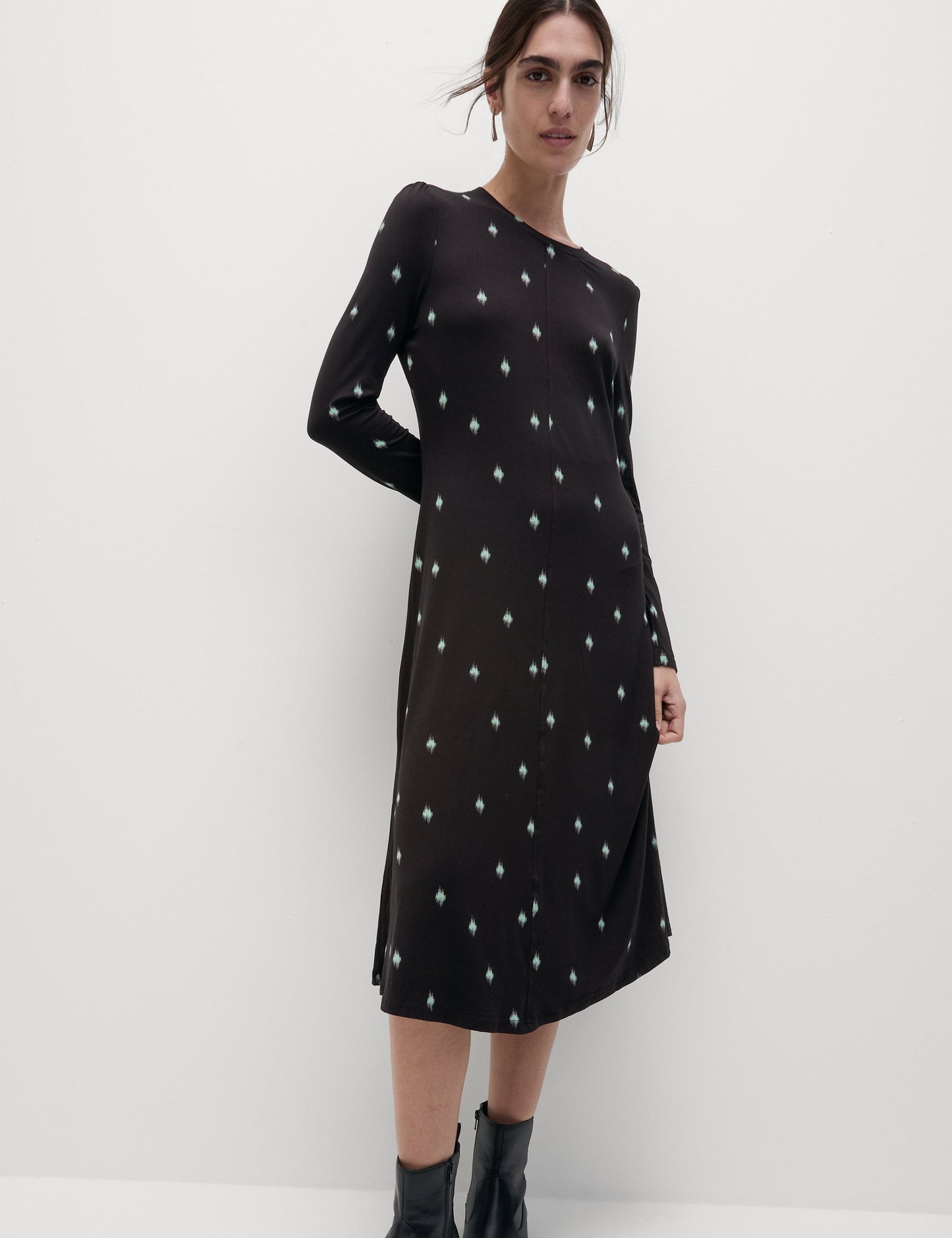 Jersey Desenli Midi Elbise
