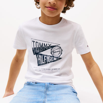 Tommy Hilfiger Textured Graphic Çocuk Beyaz T-shirt