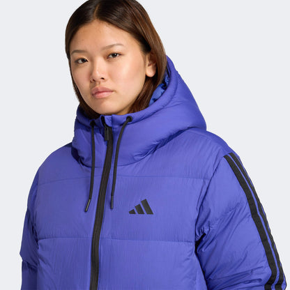 Adidas Essentials Climawarm 3 Stripes Puffer Down Kapüşonlu Kadın Mavi Outdoor Montu