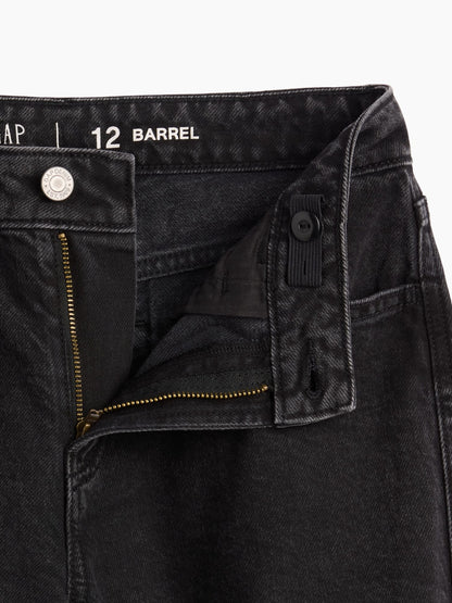 Siyah High Rise Barrel Jean Pantolon