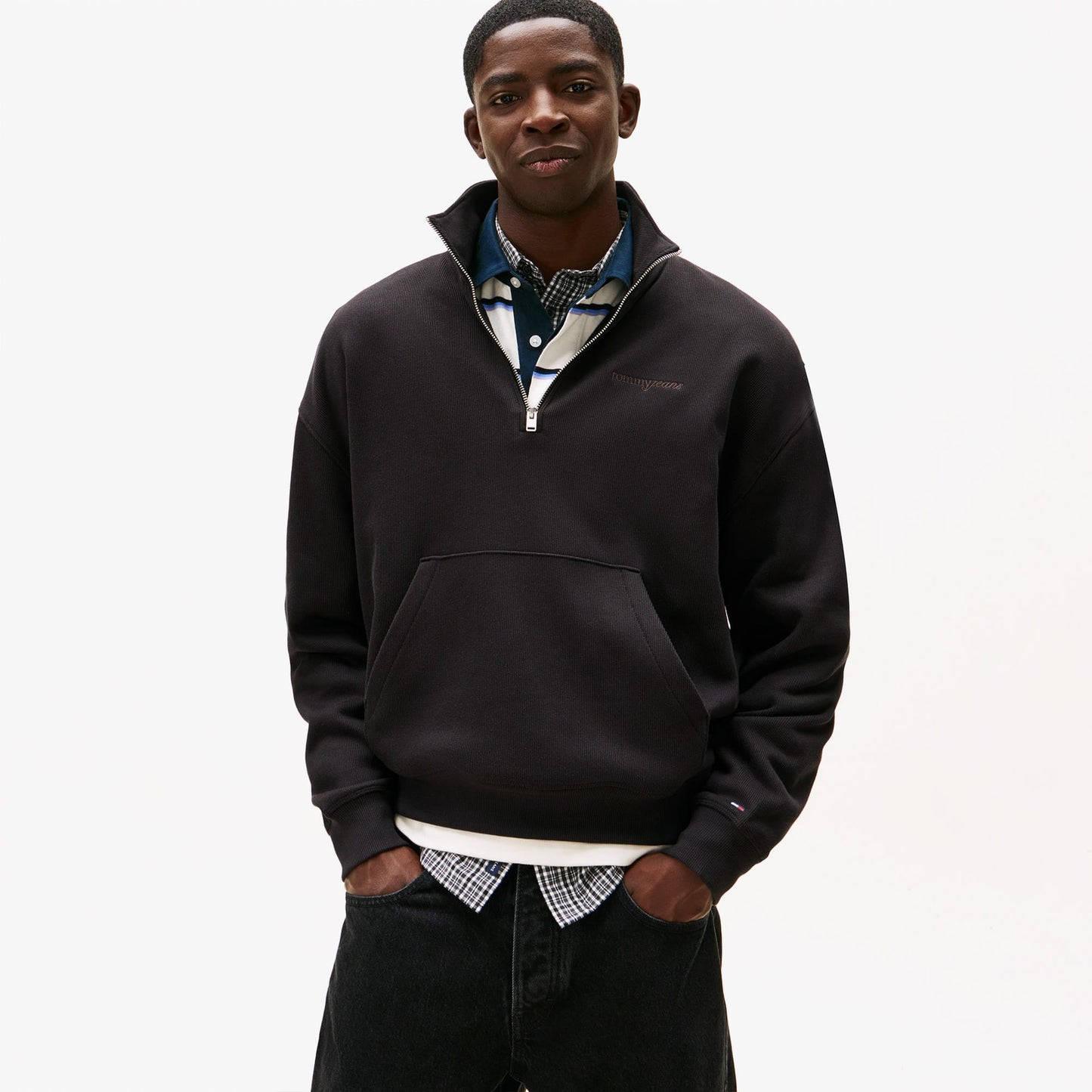 Tommy Hilfiger Jeans 90s Script Rib Fleece Erkek Siyah Sweatshirt