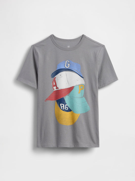 Gri Grafik Baskılı T-shirt