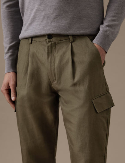 Regular Fit Keten Kargo Pantolon