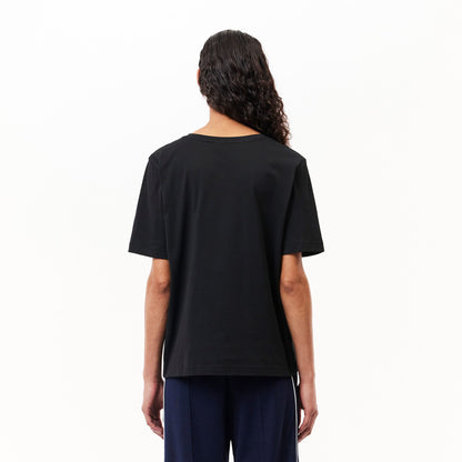 Lacoste Kadın Relaxed Fit V Yaka Siyah T-shirt