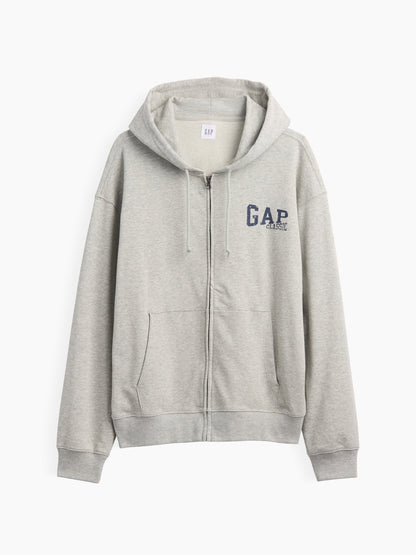 Gri Relaxed Gap Logo Fransız Havlu Kumaş Fermuarlı Sweatshirt
