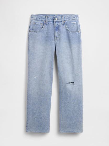 Açık Mavi Low Slung Relaxed Crop Jean Pantolon