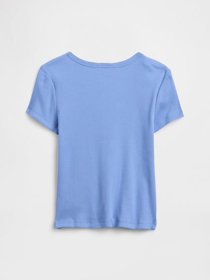 Açık Mavi Kids Ribbed Bisiklet Yaka T-shirt