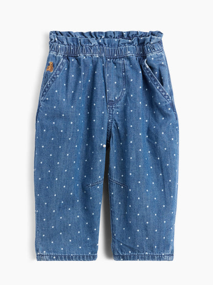 Mavi Polka Dot Pull-on Fırfır Barrel Jean Pantolon