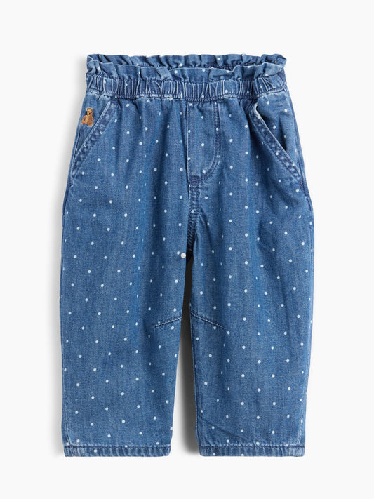Mavi Polka Dot Pull-on Fırfır Barrel Jean Pantolon
