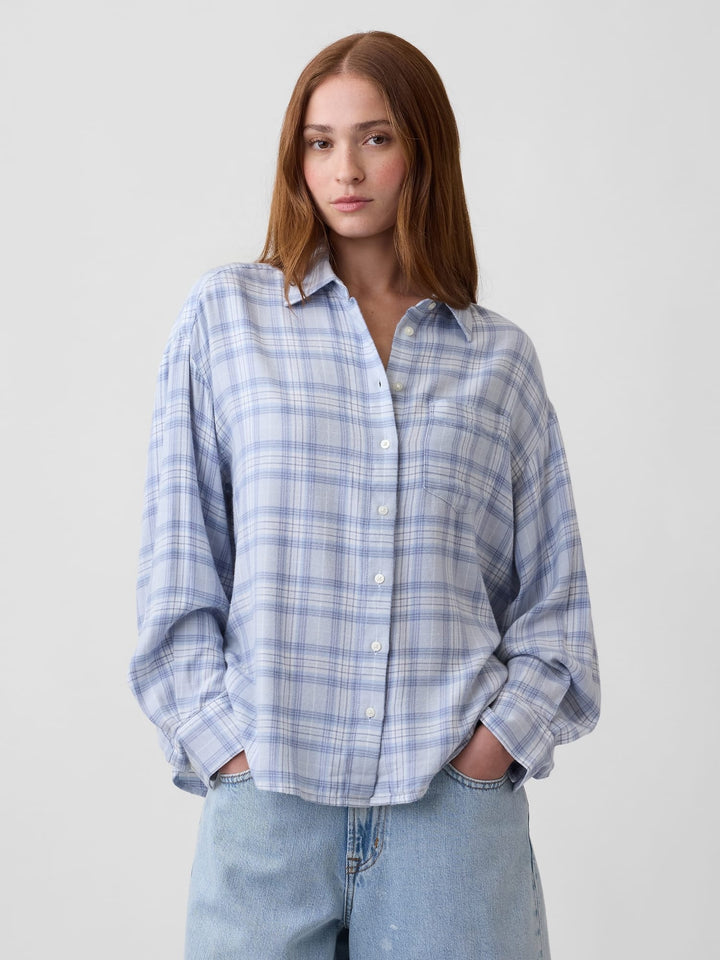 Açık Mavi Flannel Oversized Gömlek