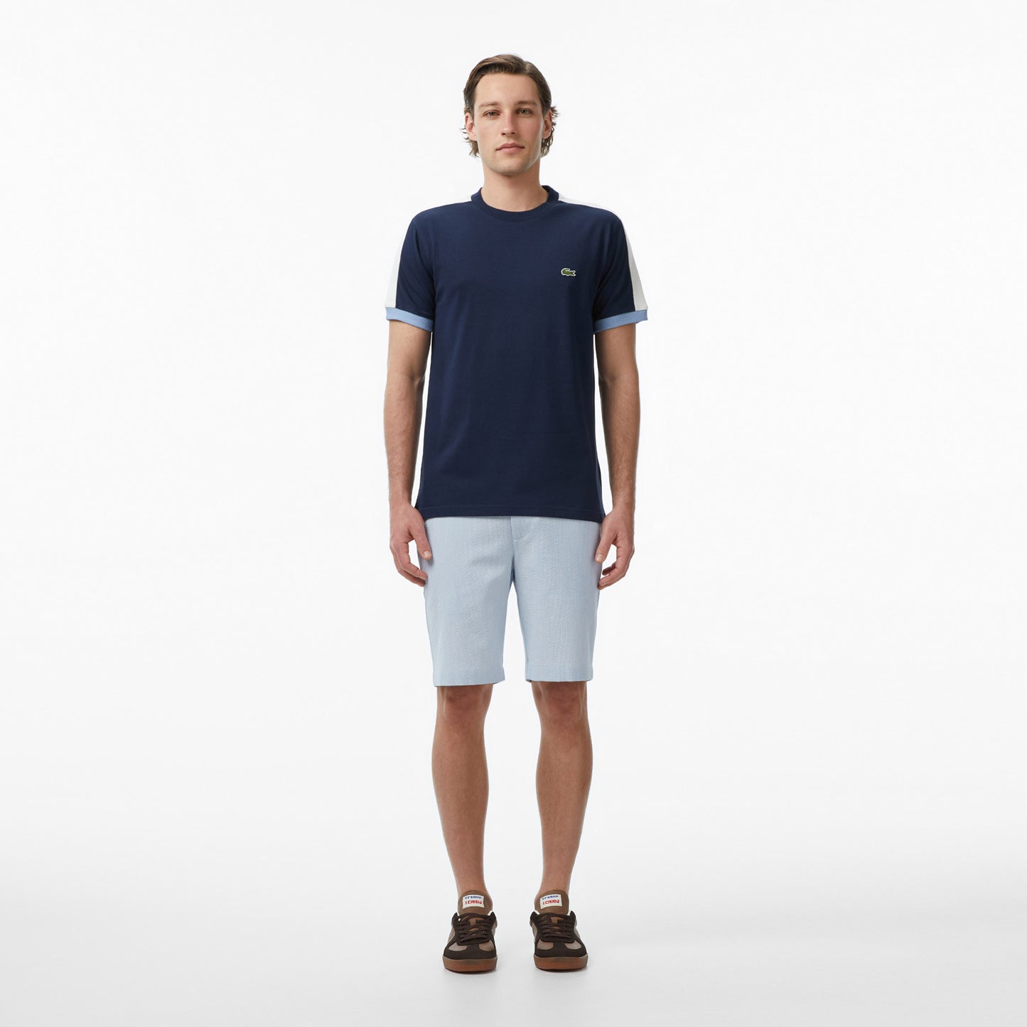 Lacoste Erkek Regular Fit Bisiklet Yaka Renk Bloklu Lacivert T-shirt