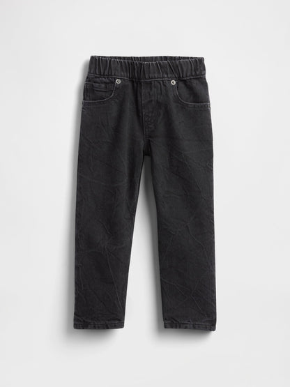 Siyah Pull-on Baggy Jean Pantolon