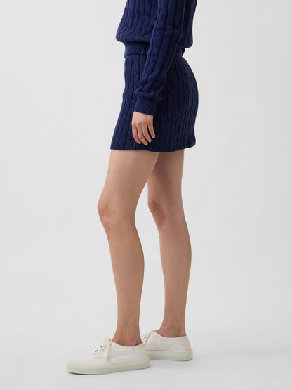 Lacivert 100% Pamuk Cable-knit Mini Şort