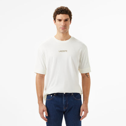 Lacoste Erkek Loose Fit Bisiklet Yaka Baskılı Beyaz T-shirt
