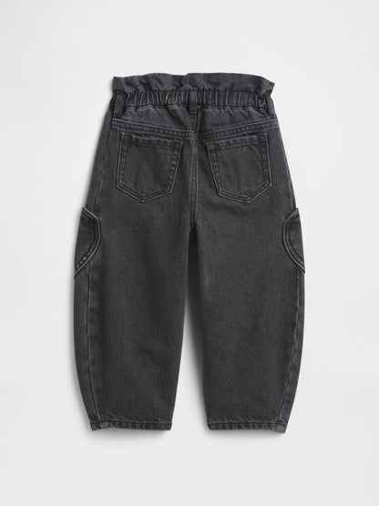 Siyah Paperbag Horseshoe Jean Pantolon