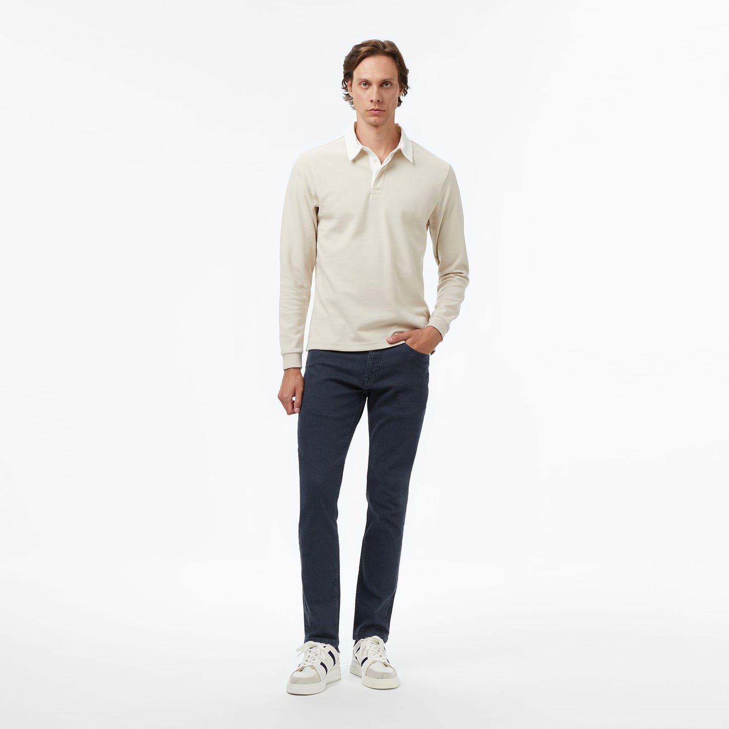 Nautica Erkek Bej Classic Fit Uzun Kollu Polo Yaka T-shirt