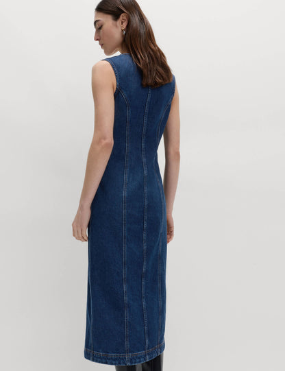 Pamuklu Denim Midi Elbise