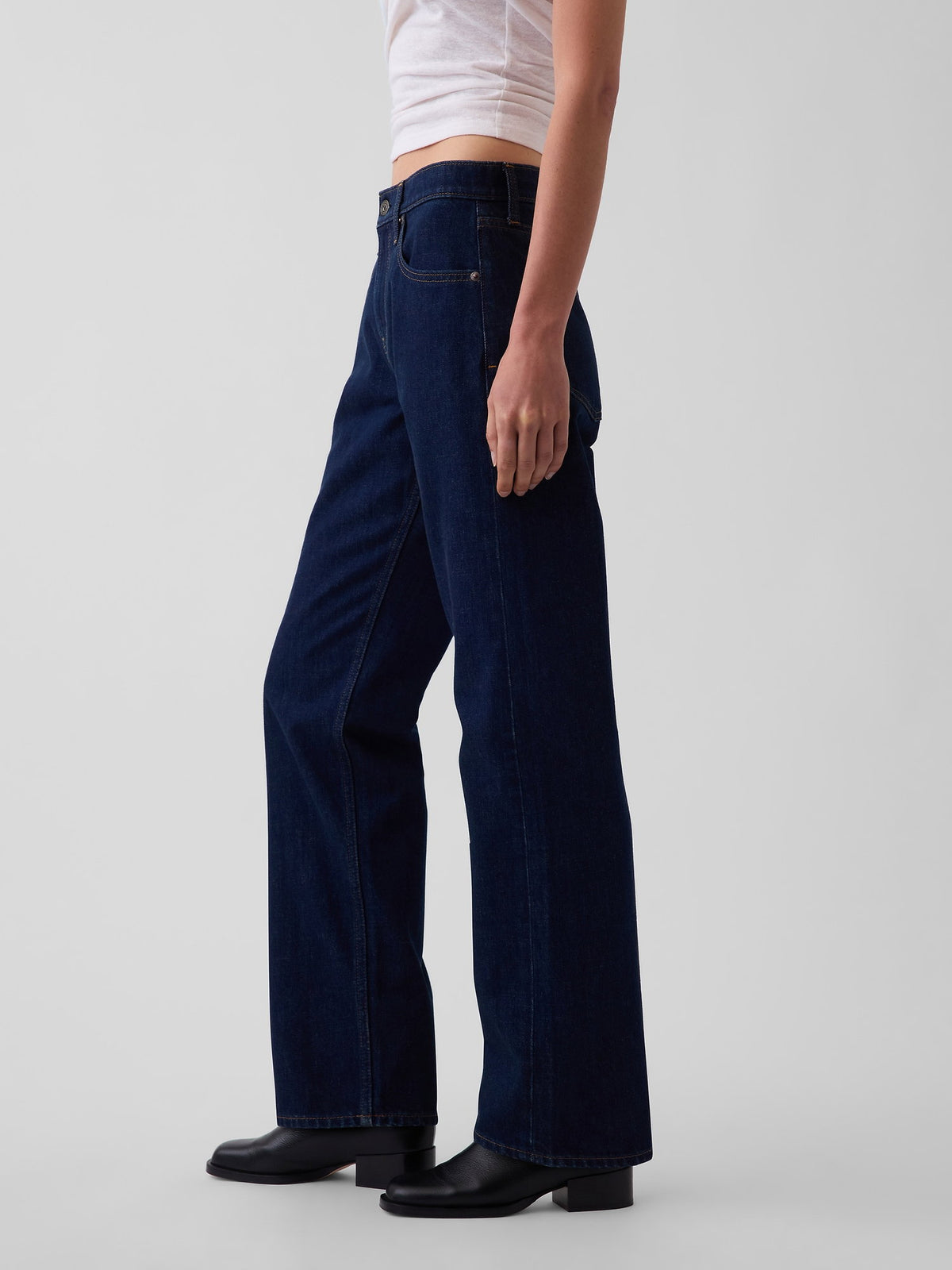 Koyu Mavi Mid Rise Straight Taper Jean Pantolon