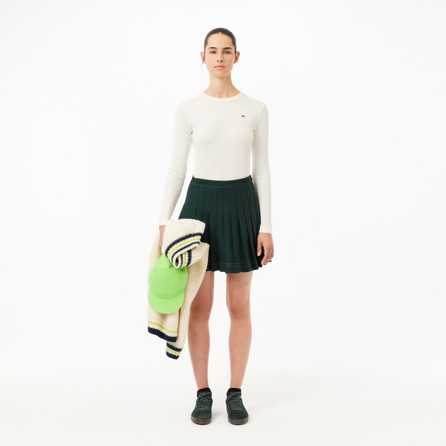 Lacoste Slim Fit Uzun Kollu Kadın Beyaz Tişört