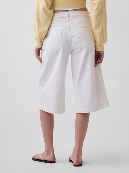 Beyaz High Rise Culotte Jean Pantolon