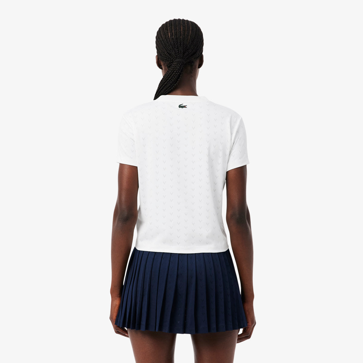 Lacoste Kadın Slim Fit Bisiklet Yaka Desenli Beyaz T-shirt