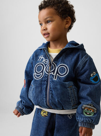 Koyu Mavi Sesame Street Denim Kapüşonlu Ceket