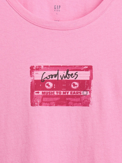 Pembe Grafik Baskılı T-shirt