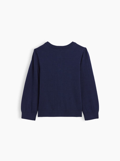 Lacivert Puff Sleeve Grafik Hırka