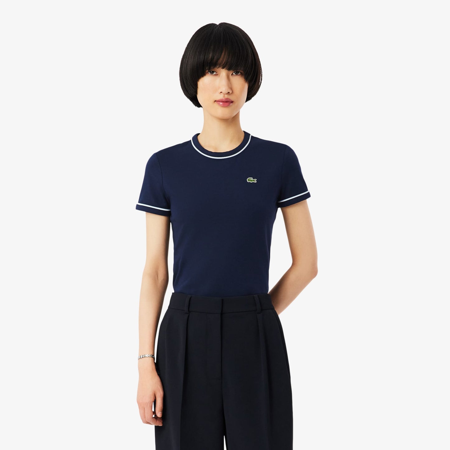 Lacoste Kadın Slim Fit Bisiklet Yaka Lacivert T-shirt