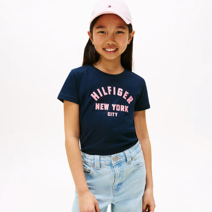 Tommy Hilfiger Glitter Curve Nyc Logo Çocuk Lacivert T-shirt