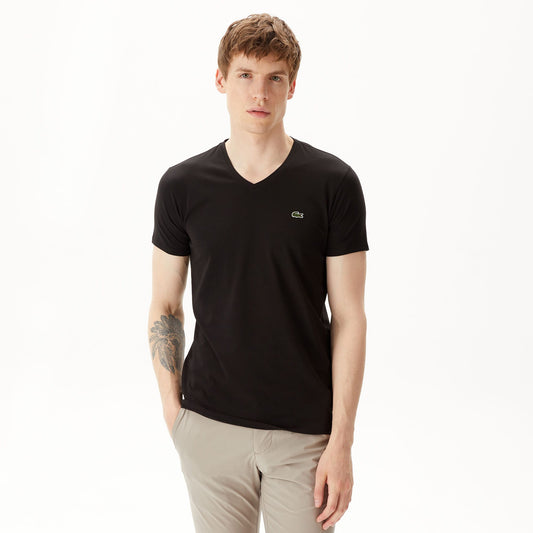 Lacoste Erkek Slim Fit V Yaka Siyah T-shirt