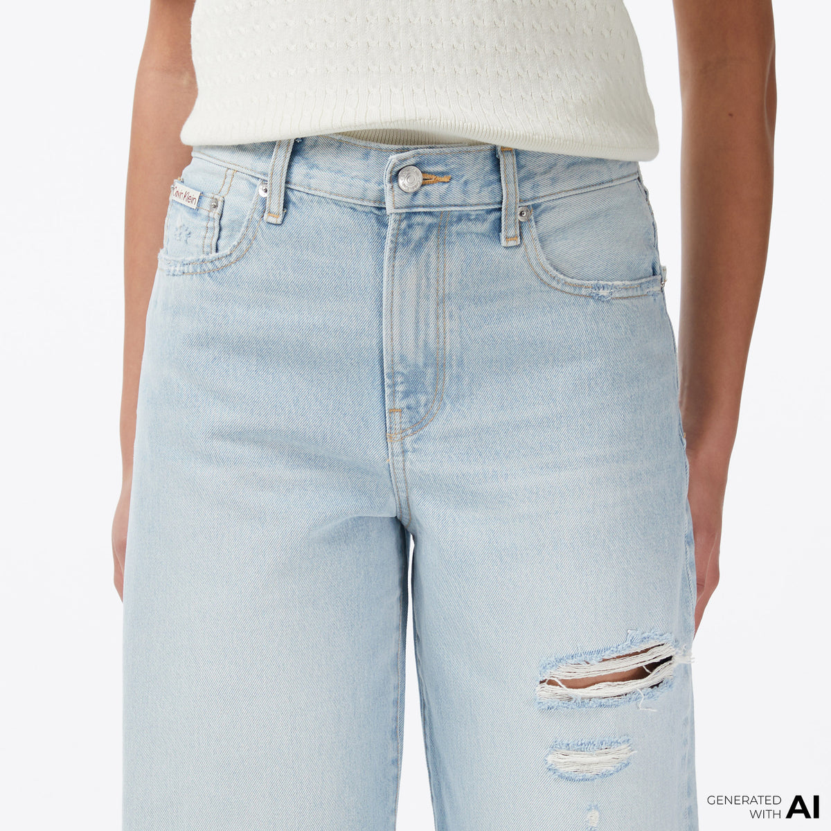 Calvin Klein The Wide Leg Worn Venice Kadın Mavi Jean