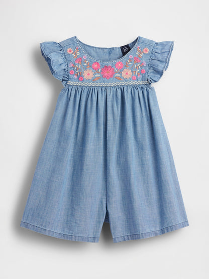 Açık Mavi Denim Işlemeli Yoke Tulum