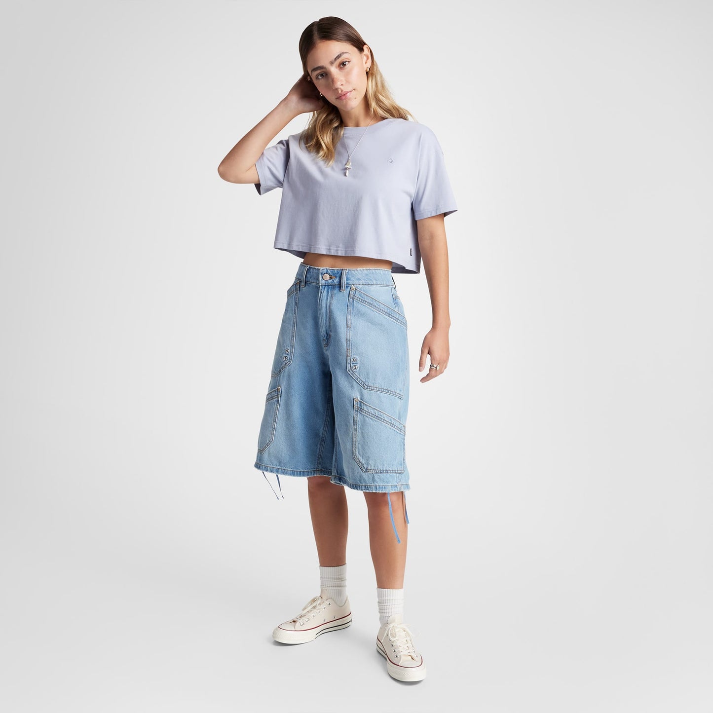Converse Sporty Boxy Kadın Mor T-shirt