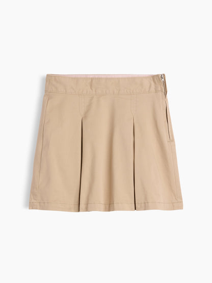Bej Uniform Pileli Khaki Şort Etek