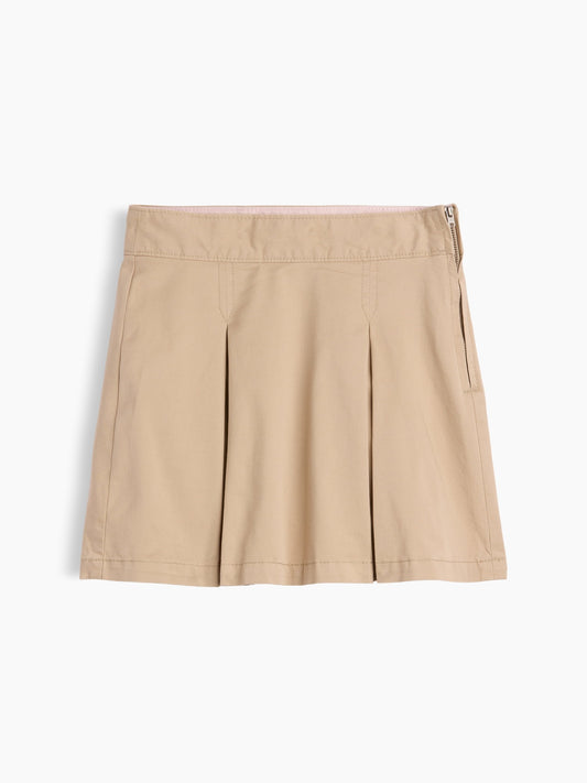 Bej Uniform Pileli Khaki Şort Etek