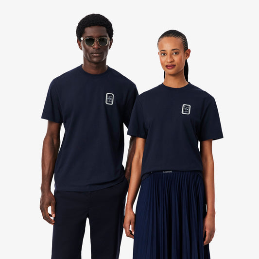 Lacoste Unisex Classic Fit Bisiklet Yaka Baskılı Lacivert T-shirt