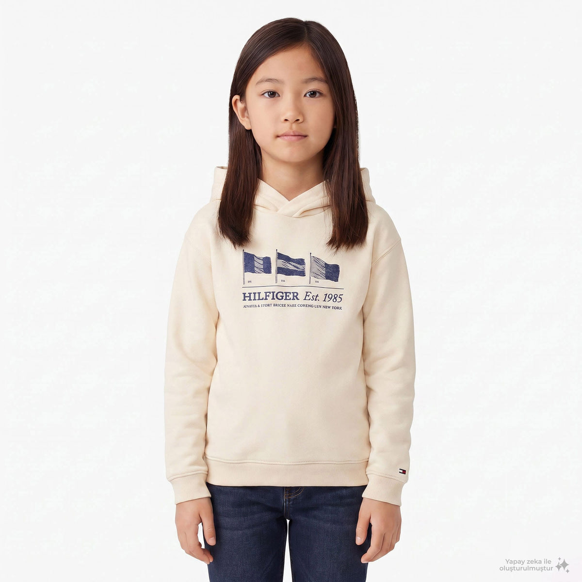 Tommy Hilfiger Waving Flag Çocuk Bej Hoodie