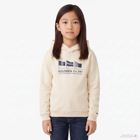 Tommy Hilfiger Waving Flag Çocuk Bej Hoodie