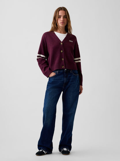 Mor 100% Pamuk Oversized Gap Logo Triko Hırka