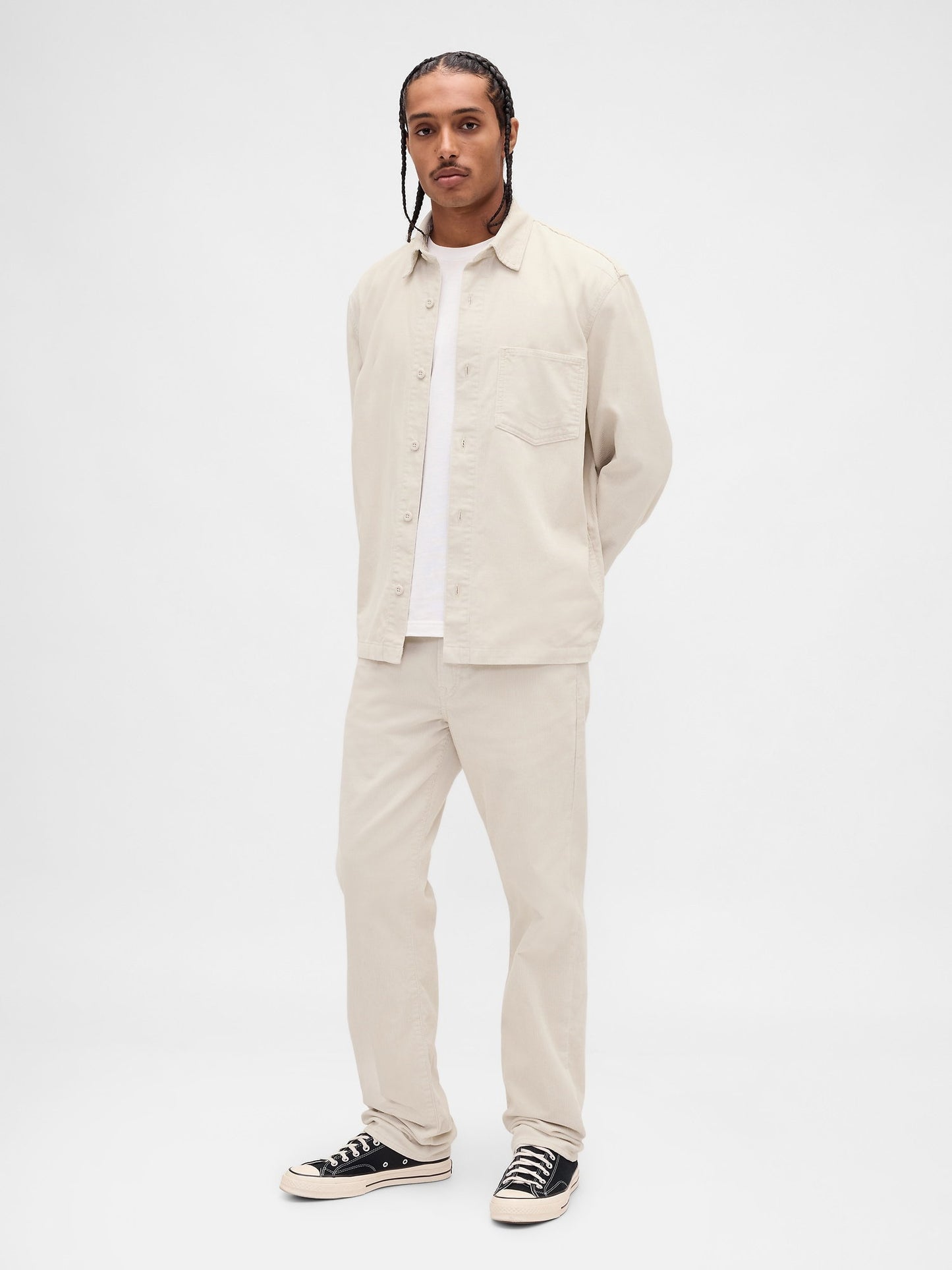 Kırık Beyaz Kordon Kumaş Relaxed Straight Pantolon